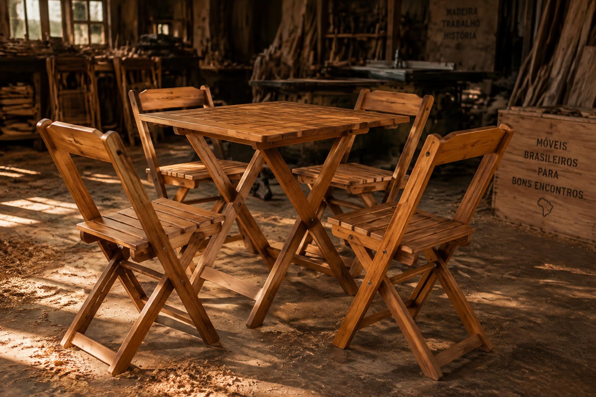 Conjunto dobrável de mesa e cadeiras de madeira da Casa Paraju